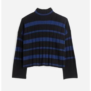 Madewell Ribbed Cashmere-Wool Blend Pullover Sweater Womens XXS Blue Black Knit